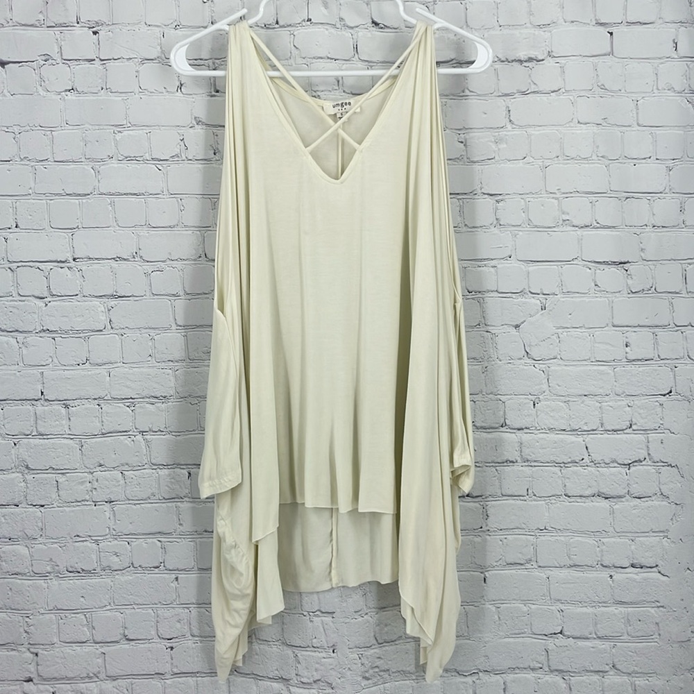 Oversized Pale Yellow Small Umgee Cold Shoulder Basic Top